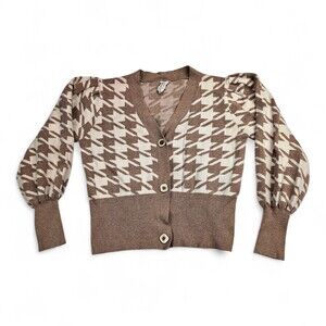 Joie Houndstooth Button-Front Cardigan Sweater M